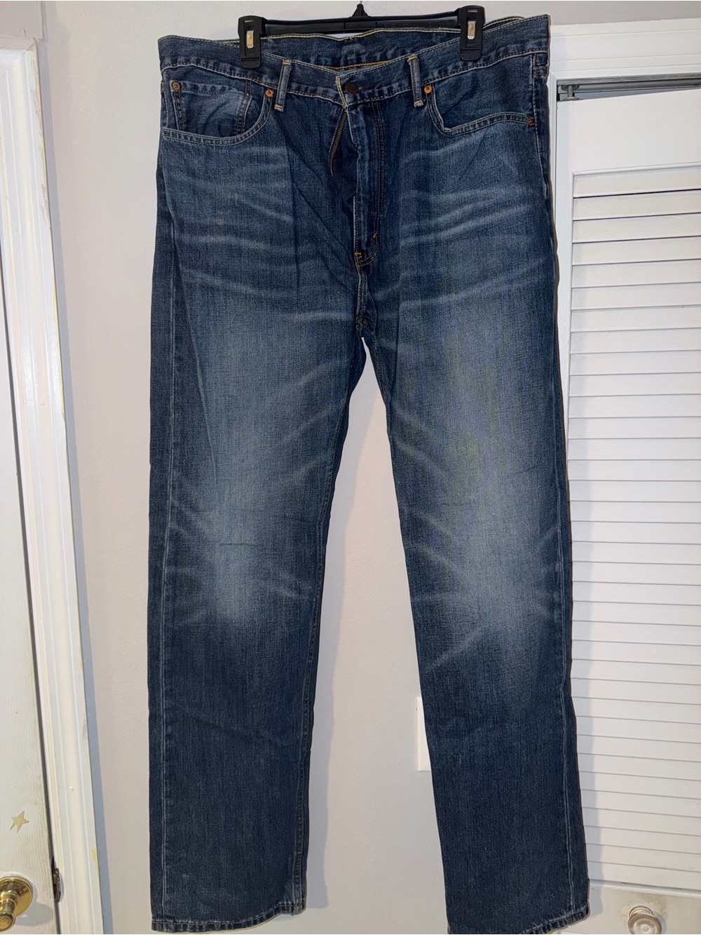 Levi's Dark Blue Straight Jeans with Faded Whiskering
